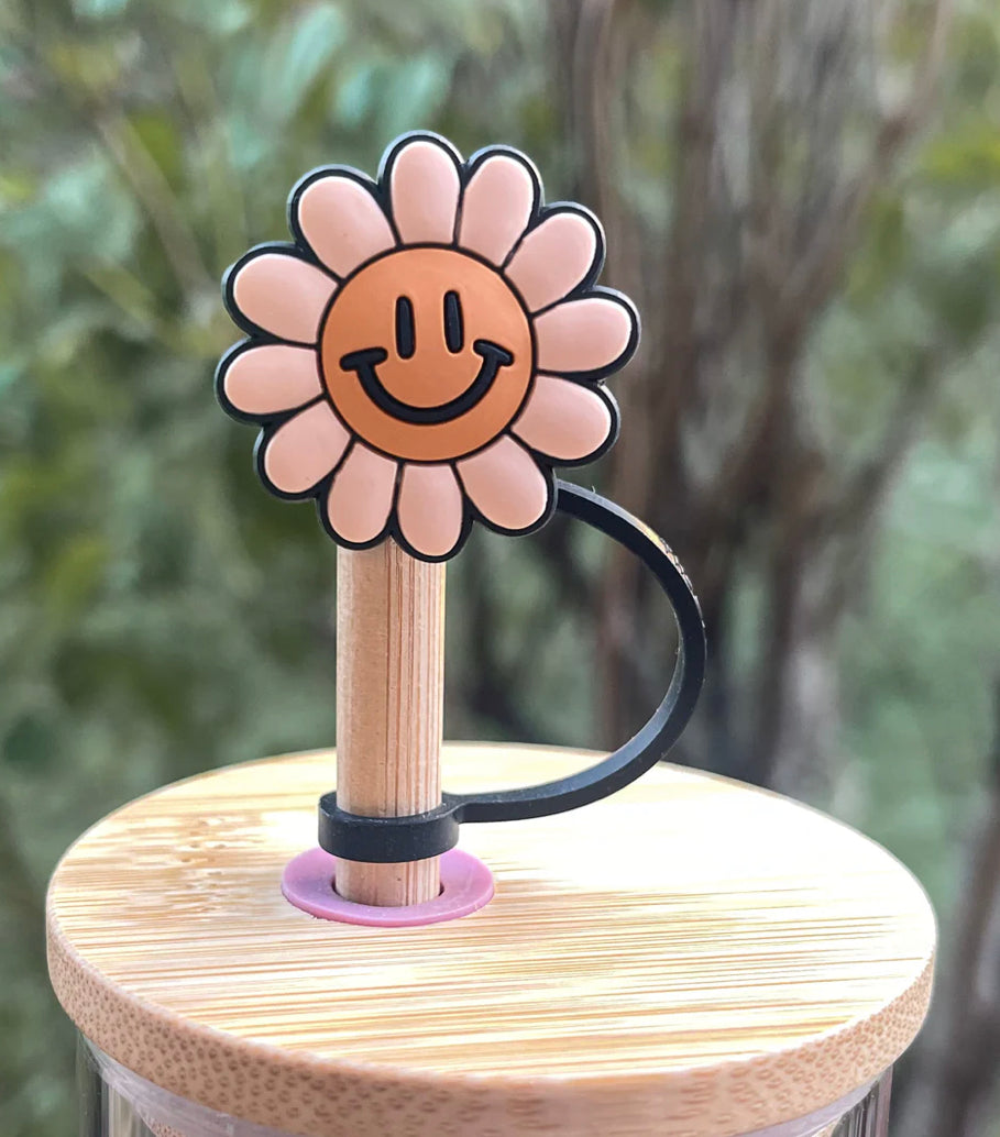 Smiley face straw topper love more worry less fits Stanley