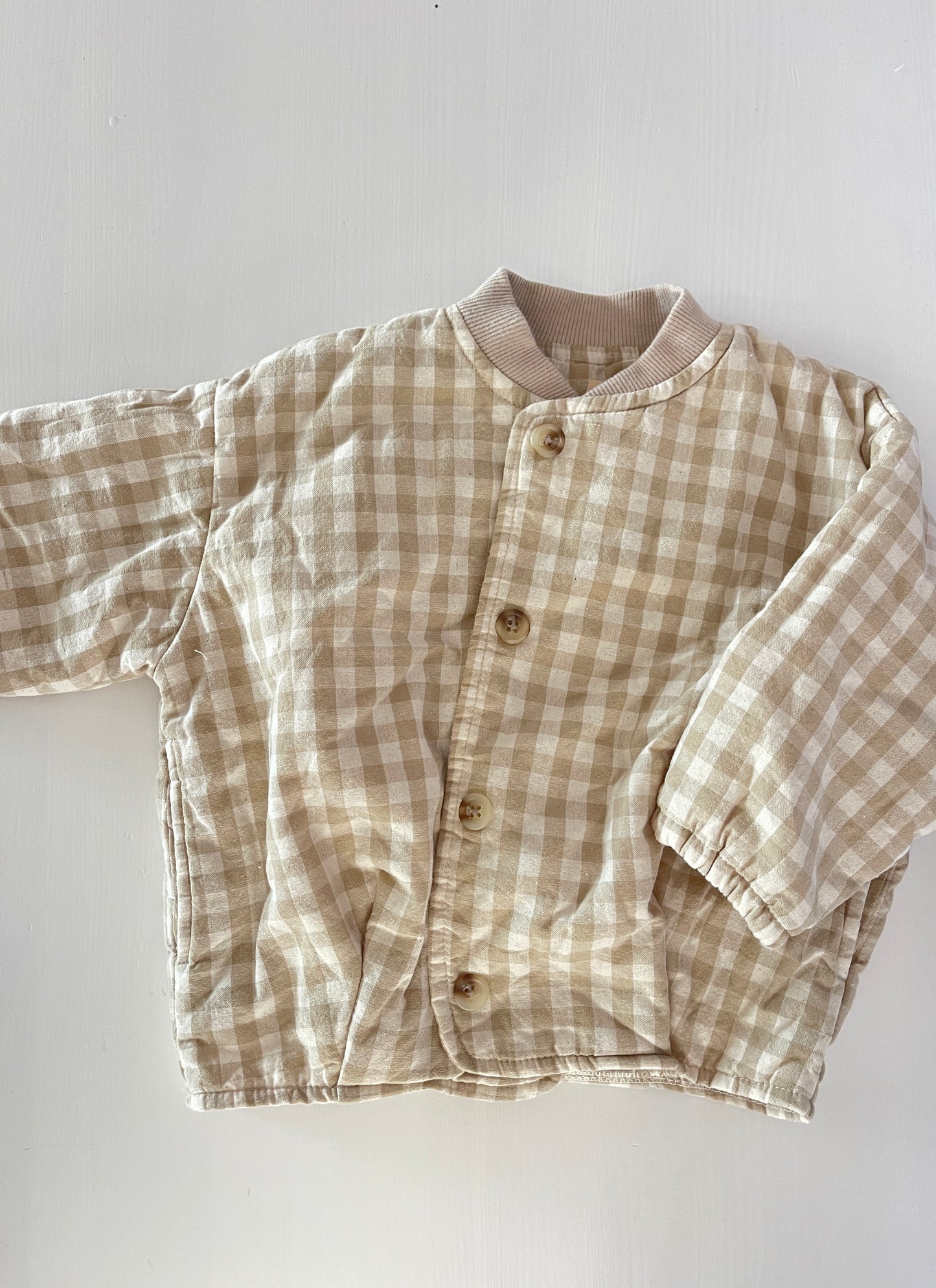 Beige Checkered Bomber Jacket